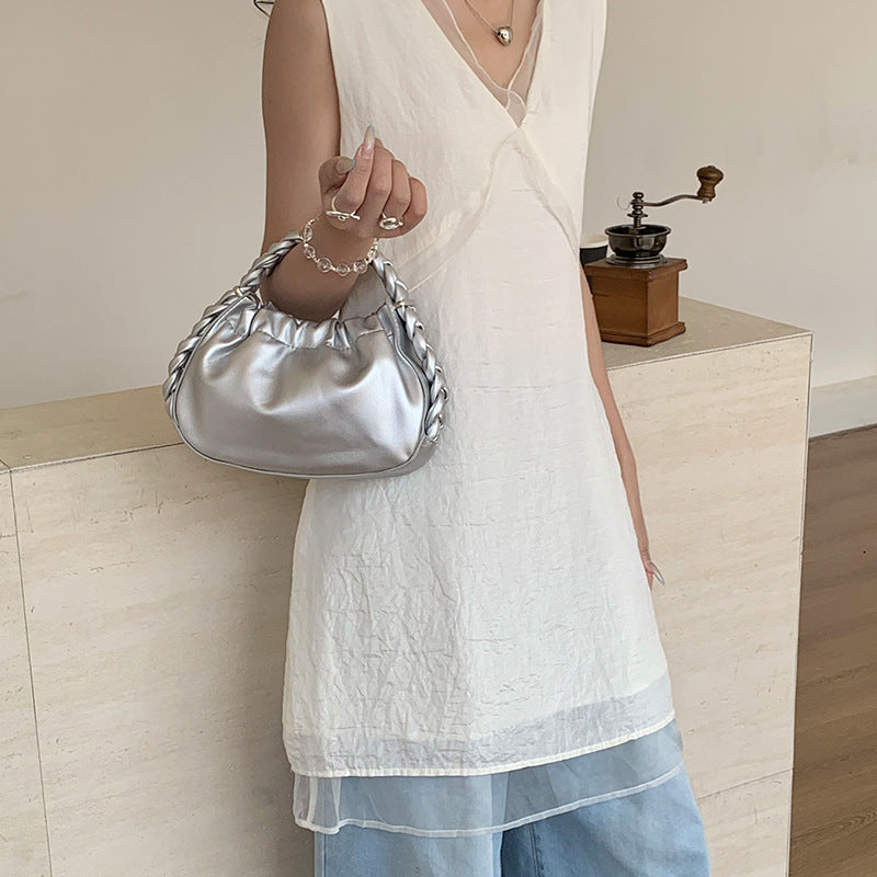 Women's Color Simple Western Style Pleated Personality Trendy Women's Shoulder Bag
