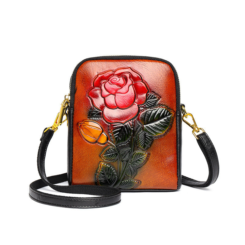 Women's Retro Textured Rose National Style Elegant Women's Messenger Bag