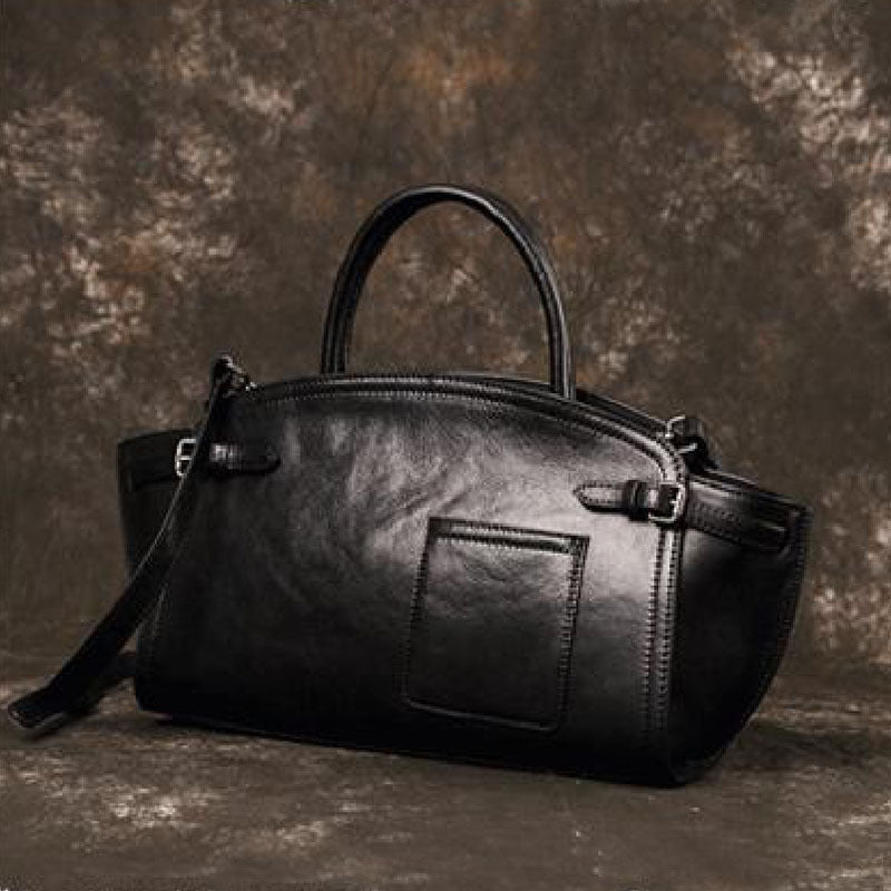 Leather Boston Bowling Design Retro Underarm Women's Handbag