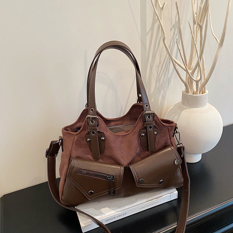 Minority Motorcycle Suede Contrast Color Commuter Western Style Women's Messenger Bag