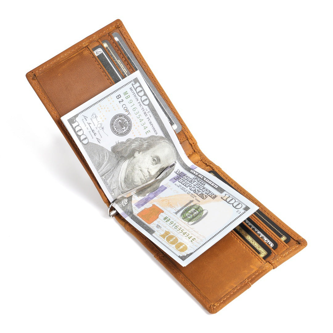 Men's Retro Leather Short Multi Slots American Gold Men's Wallet