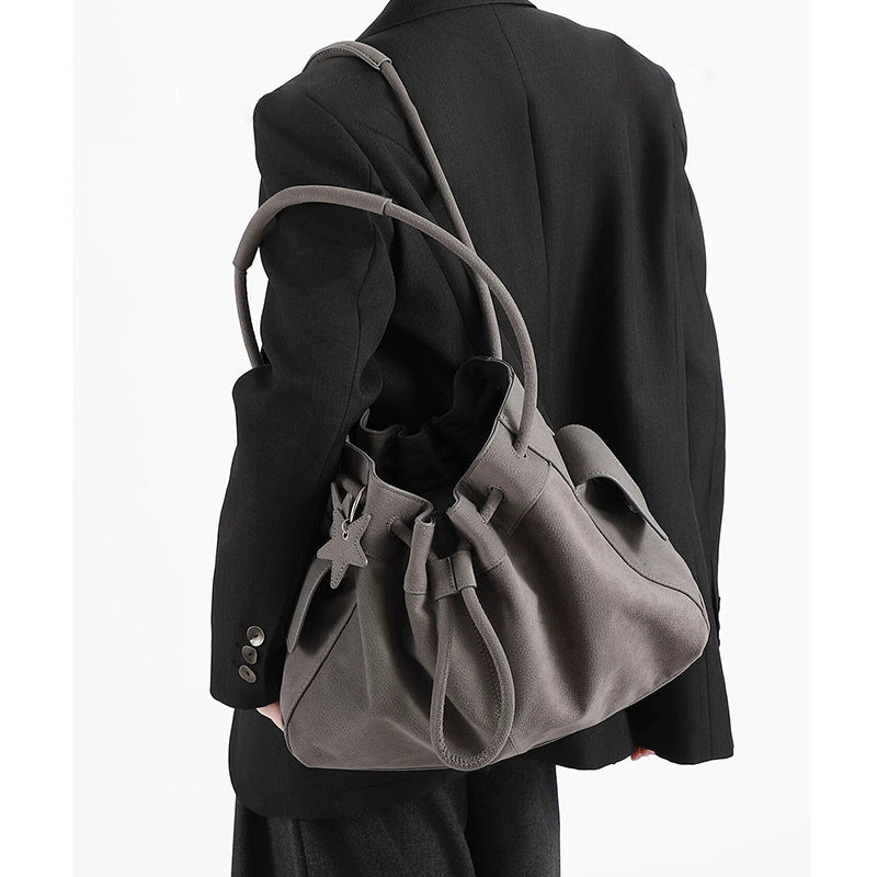 Design Fashionable Stylish Drawstring Bundle Lychee Pattern High-grade Large Capacity Women's Shoulder Bag