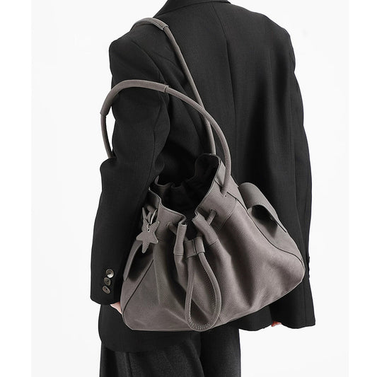 Design Fashionable Stylish Drawstring Bundle Lychee Pattern High-grade Large Capacity Women's Shoulder Bag