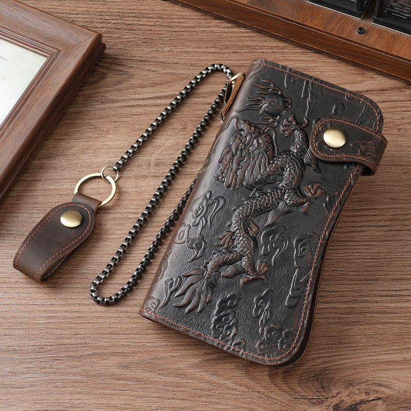 Swiping Iron Chain Crazy Horse Leather Retro Men's Wallet