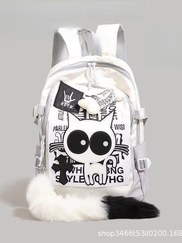 Letter Collage Gradient Black Denim Cute Simple College Student Schoolbag