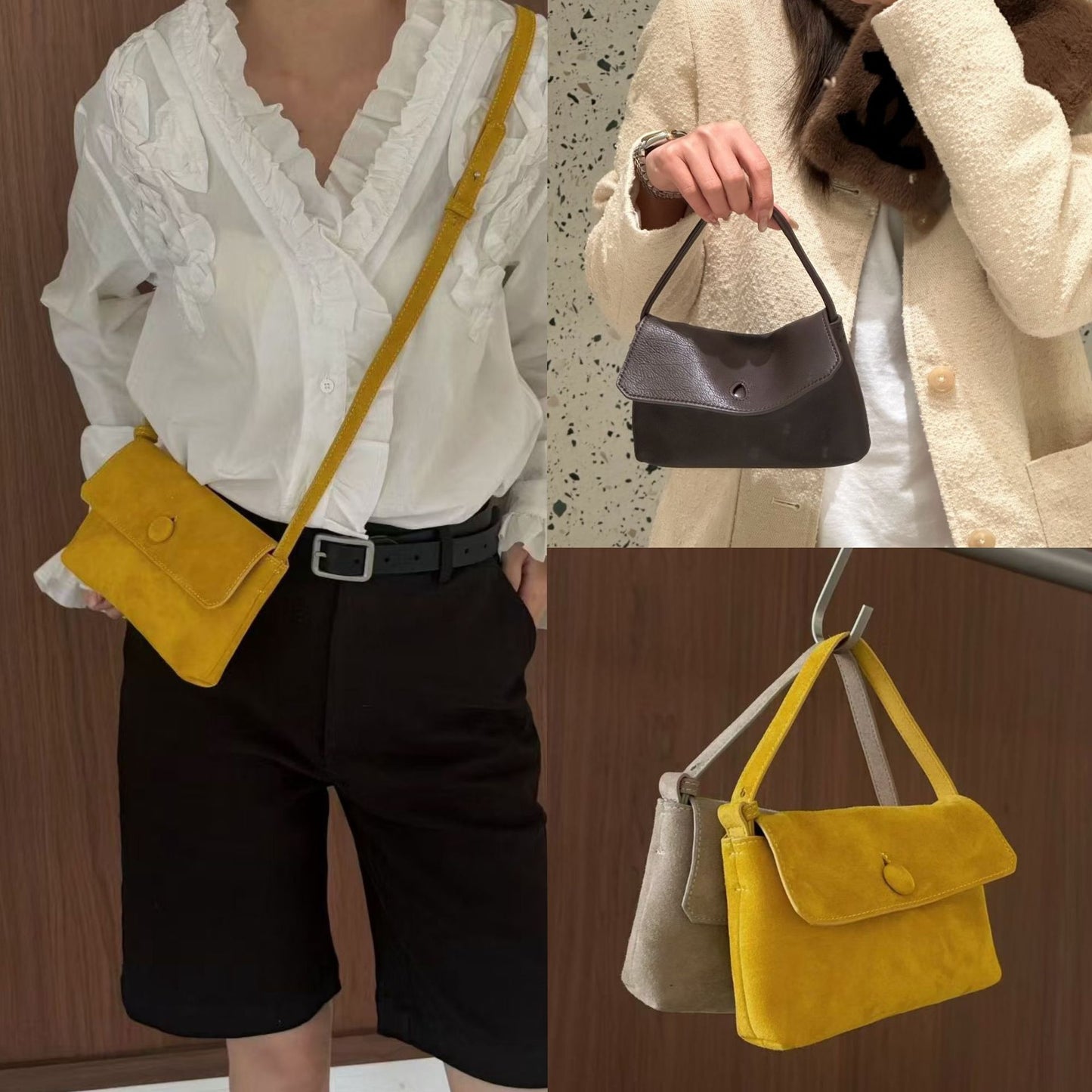 Women's Korean Style Niche Button Minimalist Veet Women's Shoulder Bag