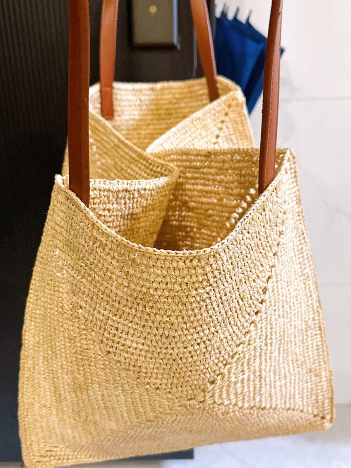 Women's Hand Crocheting Raffia Woven Large Capacity Shoulder Bags