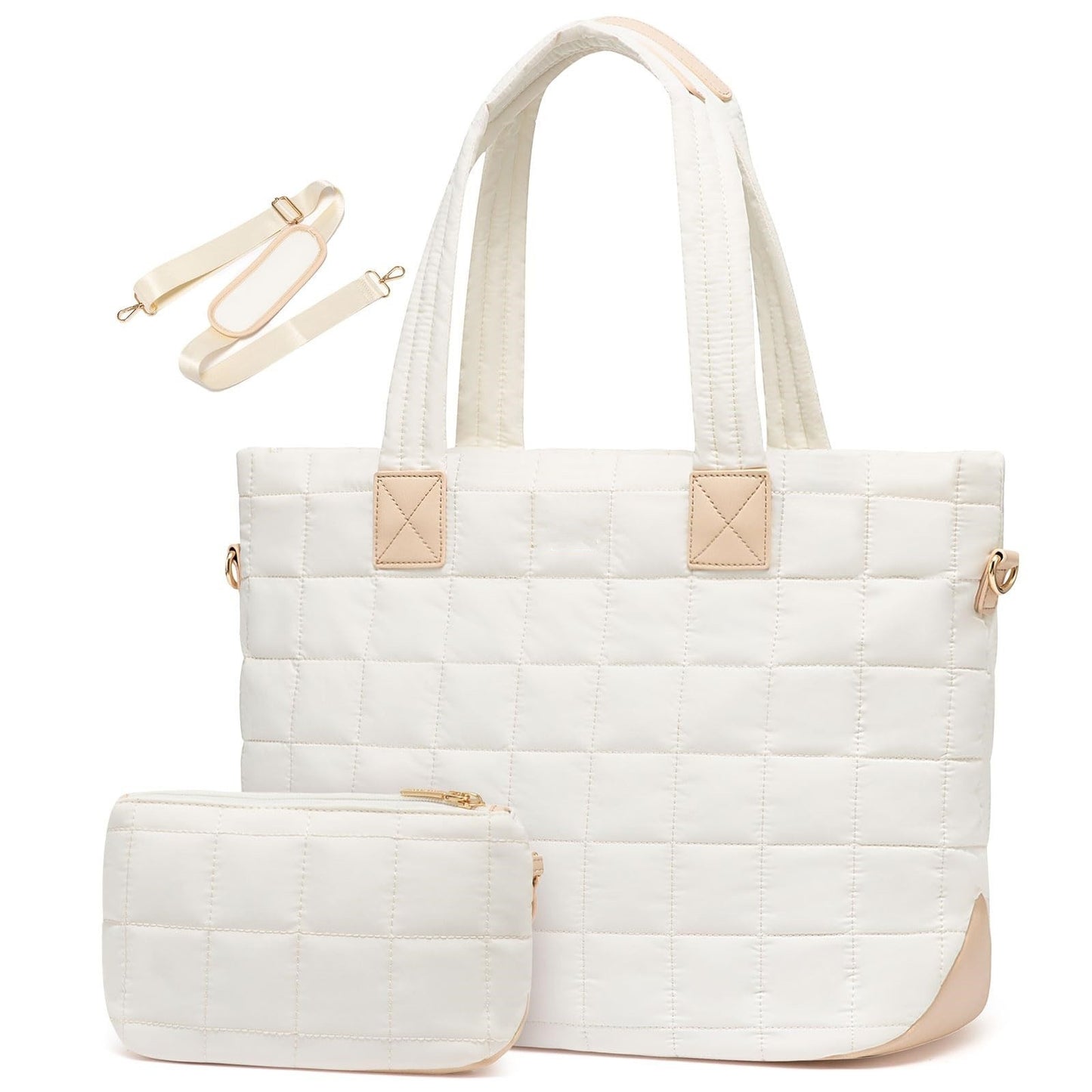 Women's Down Quilted Zipper Fluffy Work Tote Bag