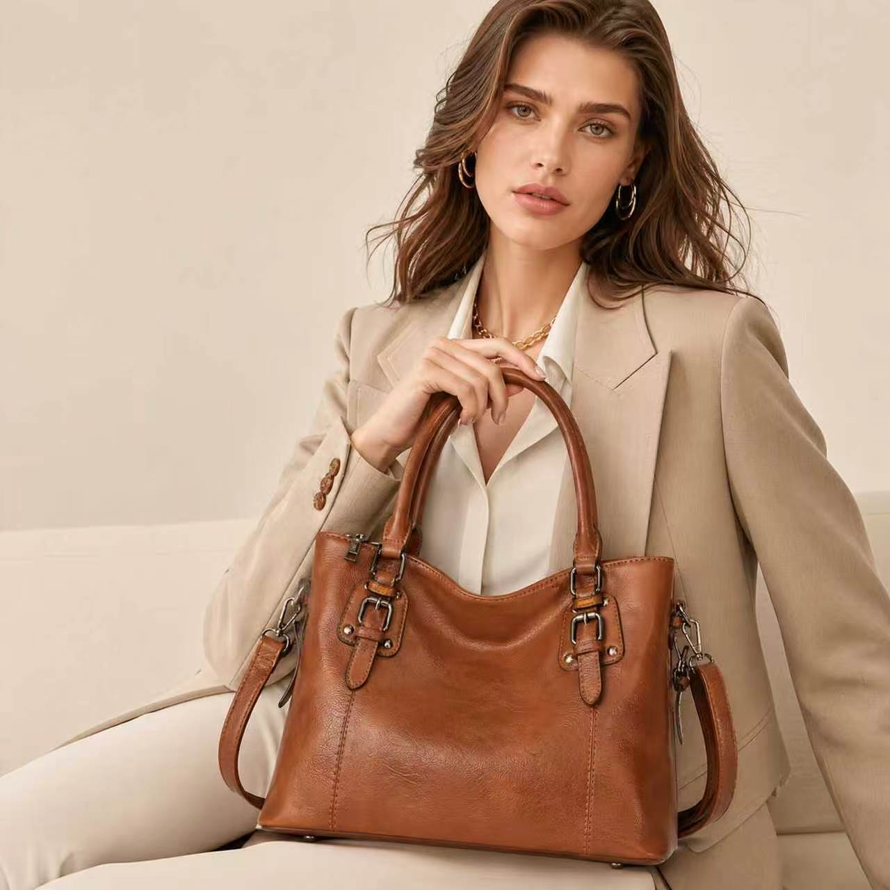 Women's Fashion Retro Simple Large Capacity Textured Bags