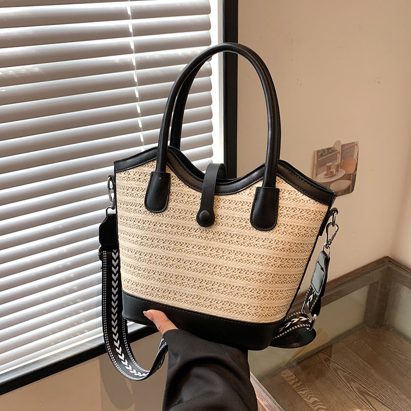 Women's Large Capacity Woven Fashion Straw Seaside Bucket Bags