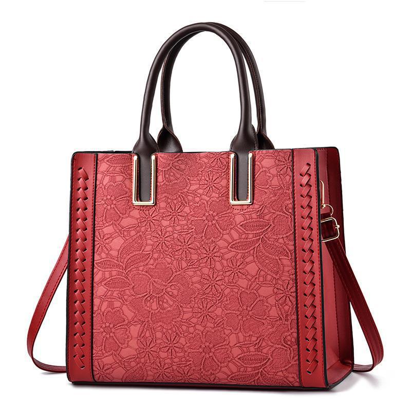 Women's Lace Embossed Large Capacity Soft Leather Texture Western Women's Shoulder Bag