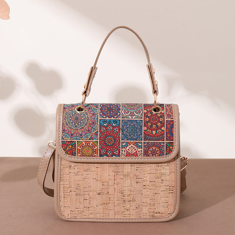 Women's Wooden Wood Outer Cork Lightweight Tree Leather Ethnic Style Women's Messenger Bag