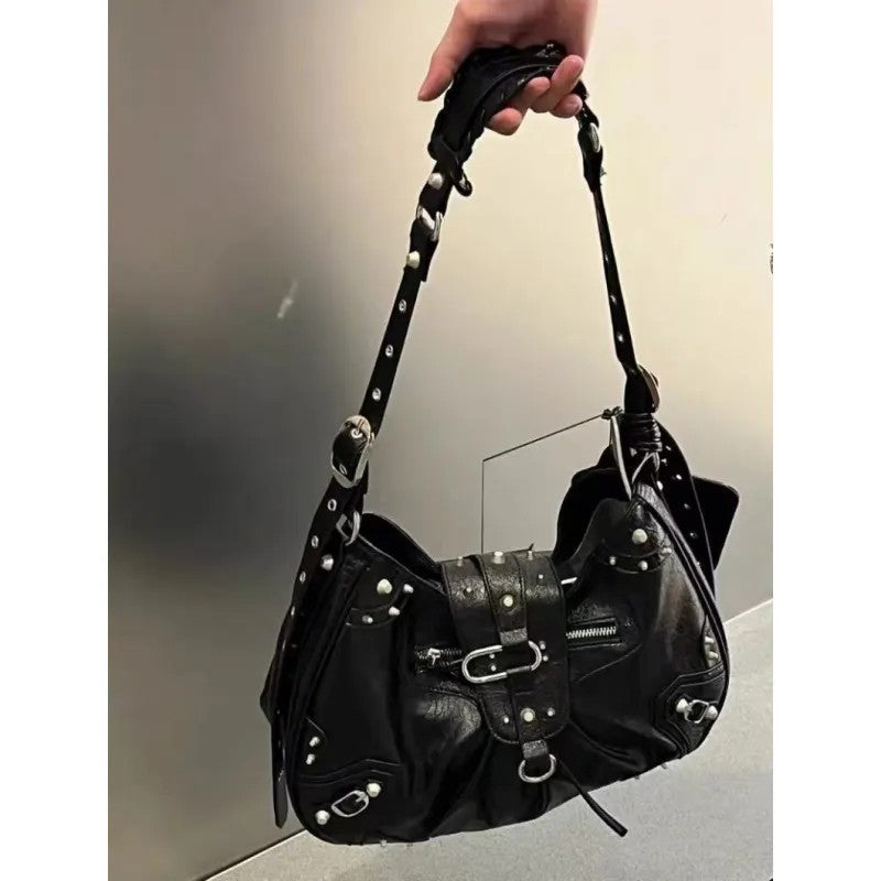 Motorcycle Retro Large Capacity Rivet Hot Women's Shoulder Bag