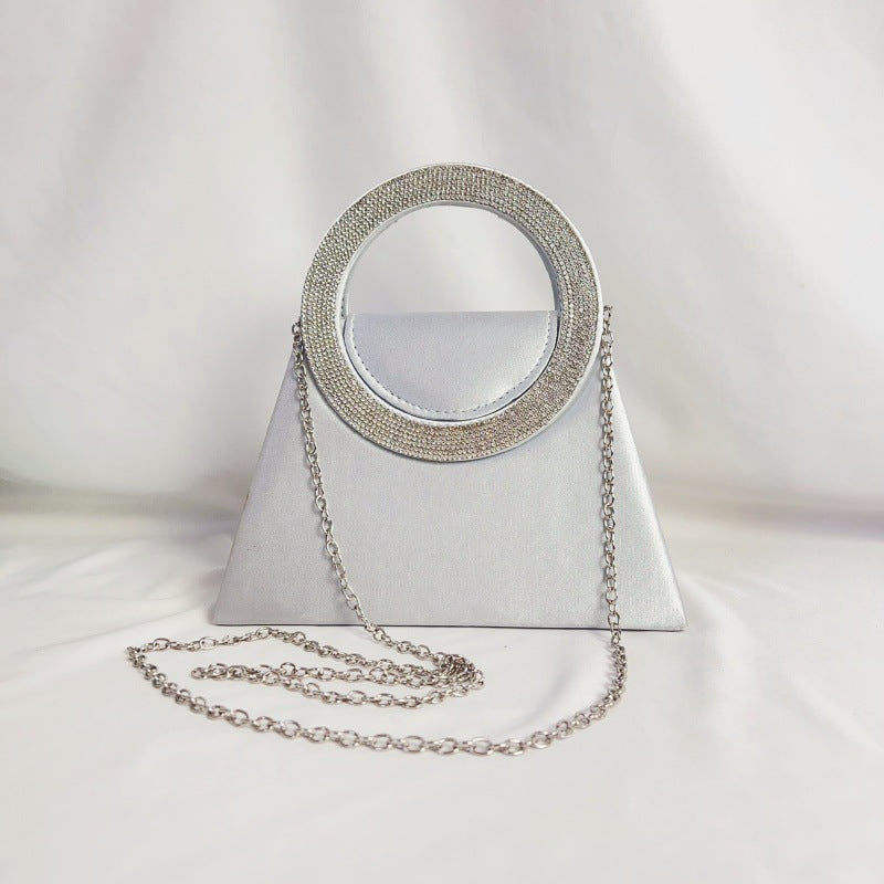 Round Water Diamond Banquet Silk Satin Trapezoidal Hand Dinner Bag