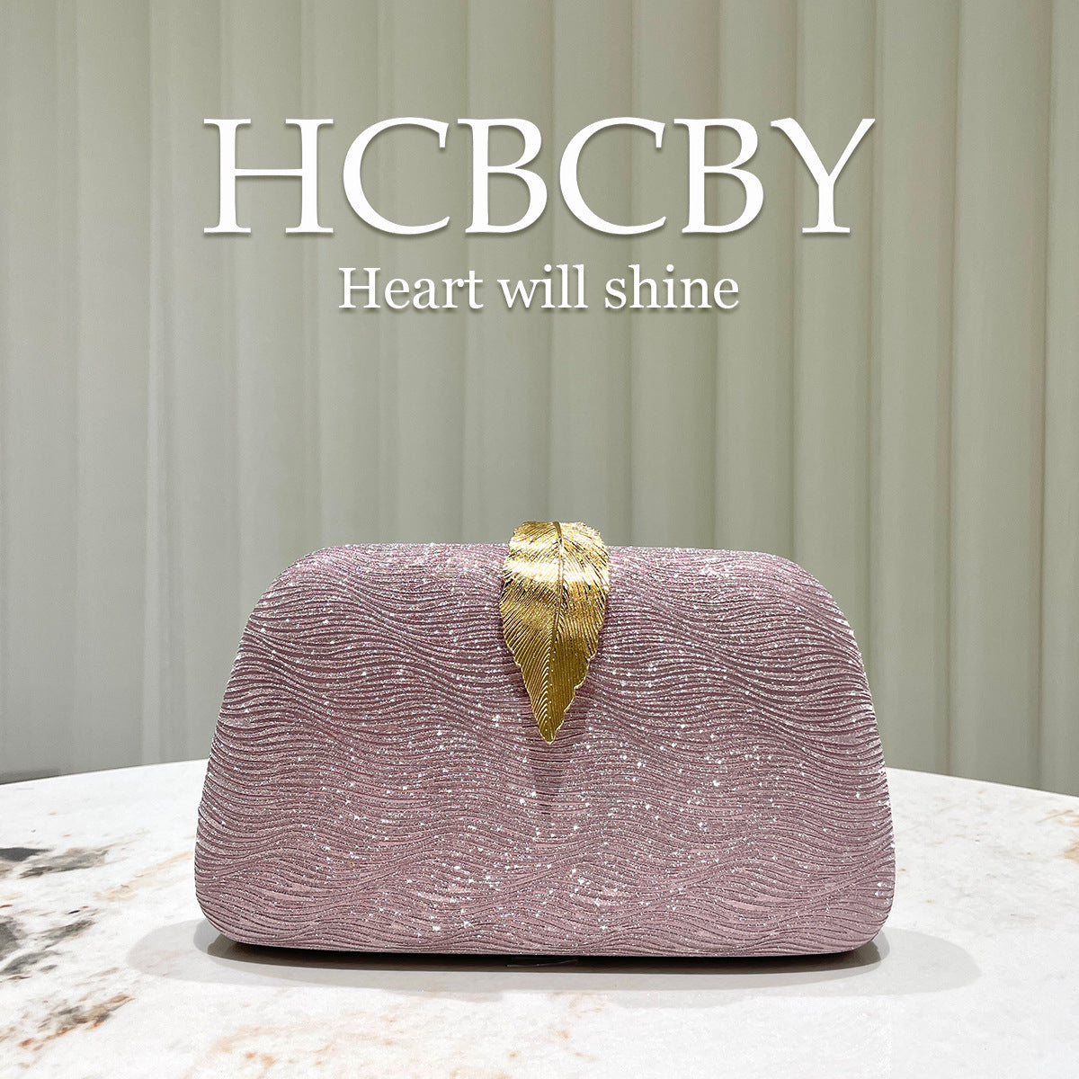 Women's Pink Glitter Striped Leaf Fashion Elegant Dinner Bag