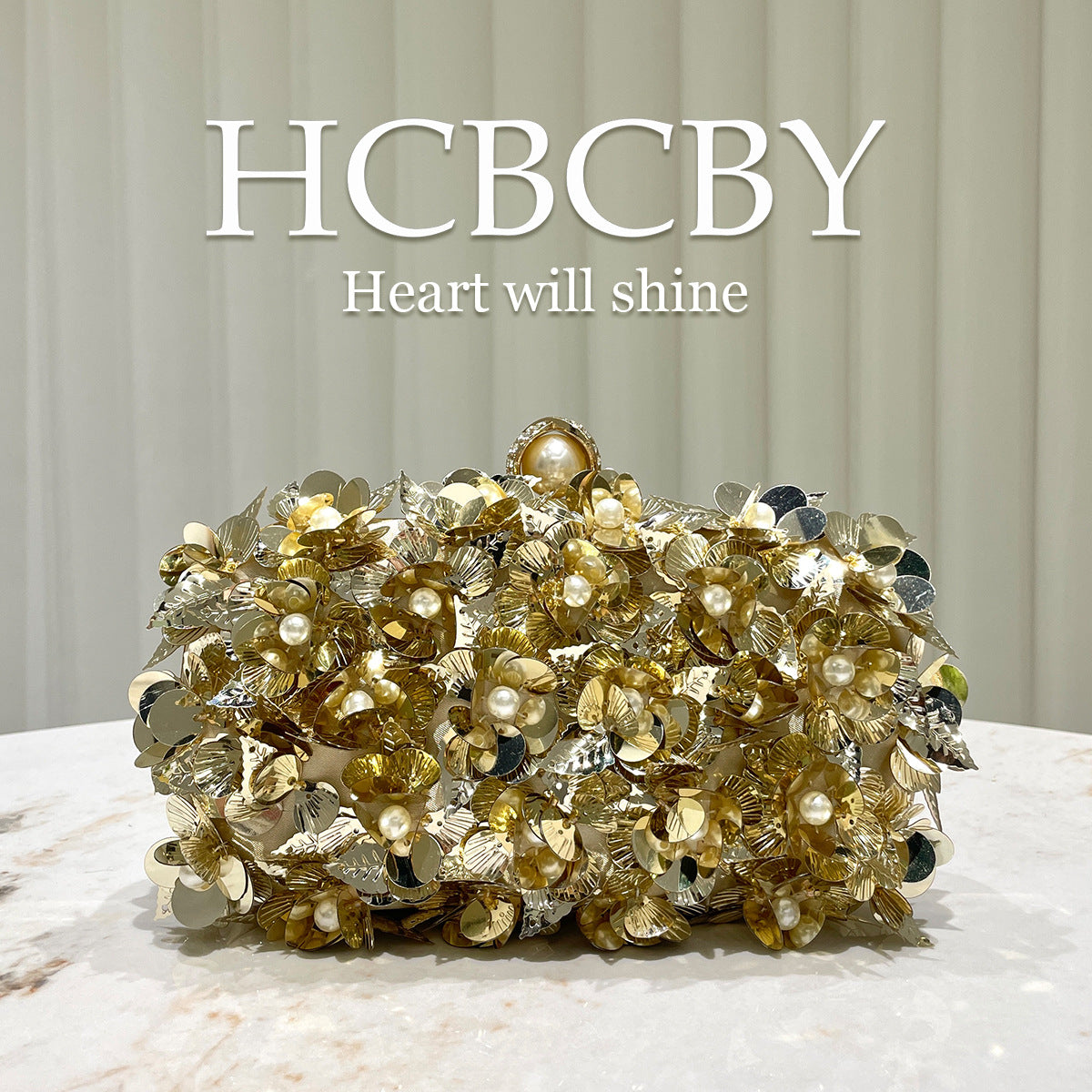 Women's Gold Glitter Flower Sequins Decoration Fashion Temperament Elegant Dress Bags
