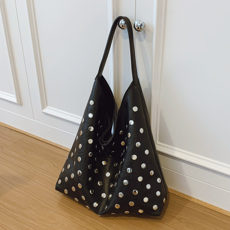 Women's Rivet Trendy Locomotive Style Fashionable Large Women's Shoulder Bag