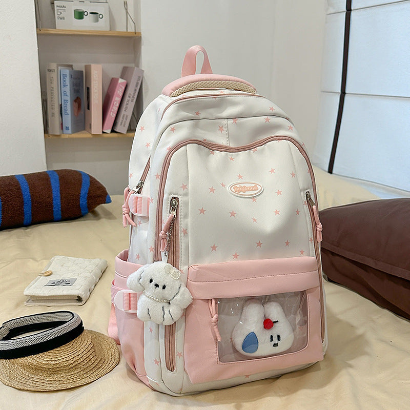 Women's Large Capacity Simple Transparent Star Design High College Leisure Backpack