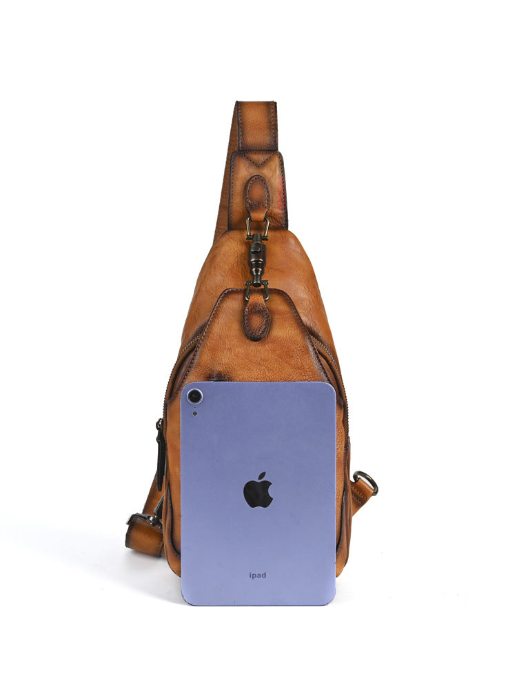Men's Crazy Horse Leather Simple Vertical Large Lock