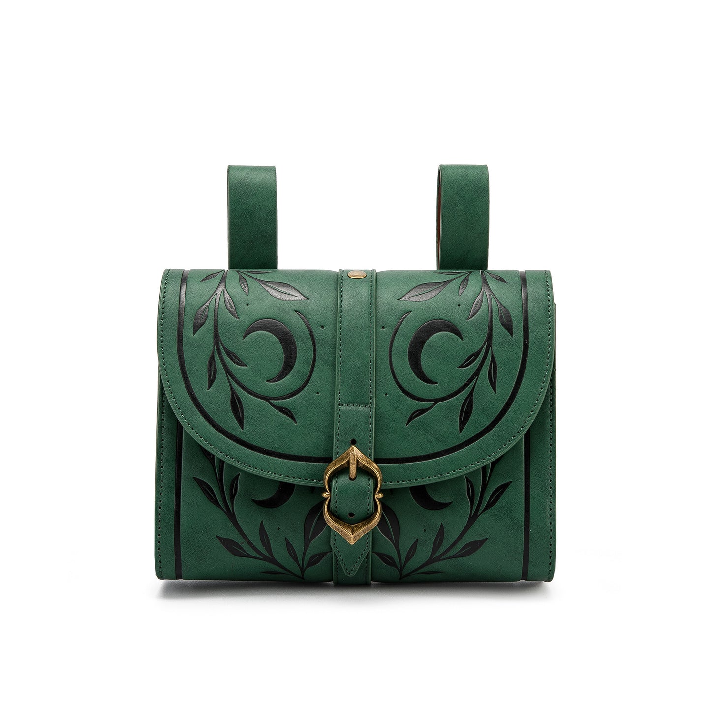 Fantasy Style Carved Leather Crescent Rattan Leaf Retro Decoration Equipment Women's Chest Bag, Fanny Pack