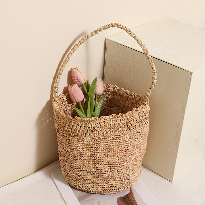 Women's Raffia Straw Lace Cutout Woven Seaside Bags