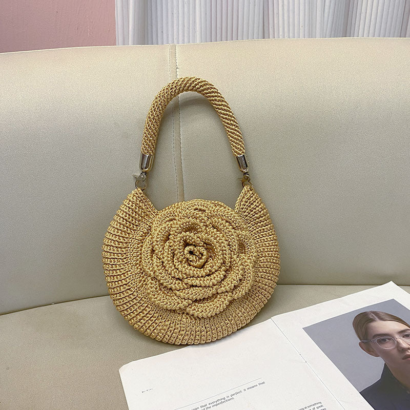 Fashionable Hand-woven Flower Pastoral Picnic Style Design Simple Women's Handbag