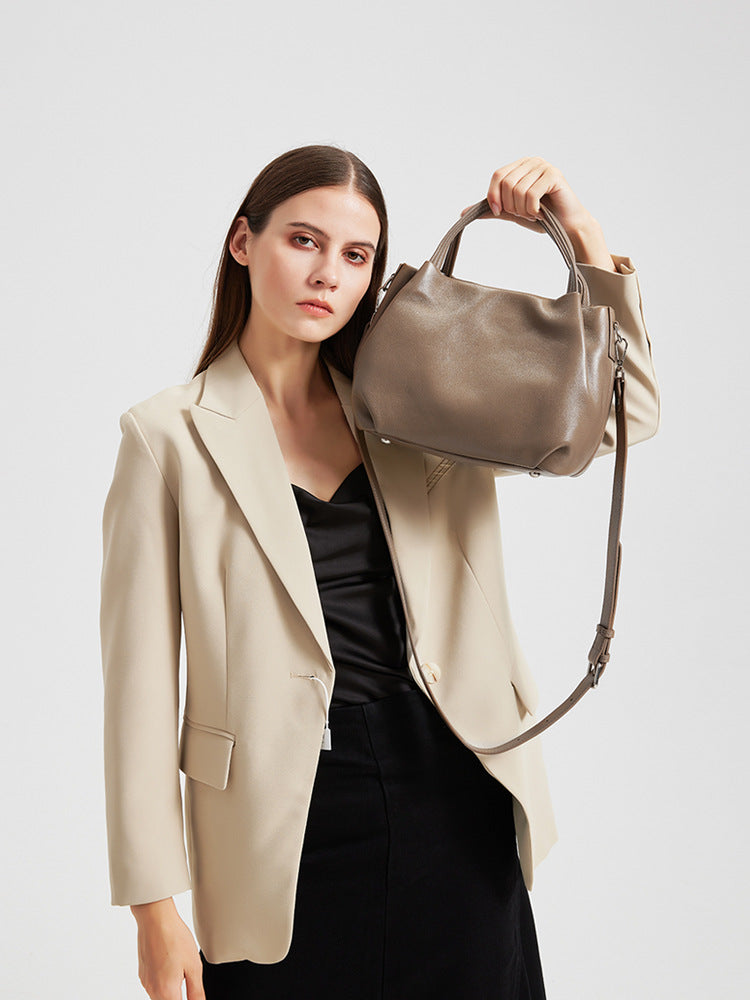 Women's Layer Cowhide Pleated Cloud Large Capacity Tote Bags