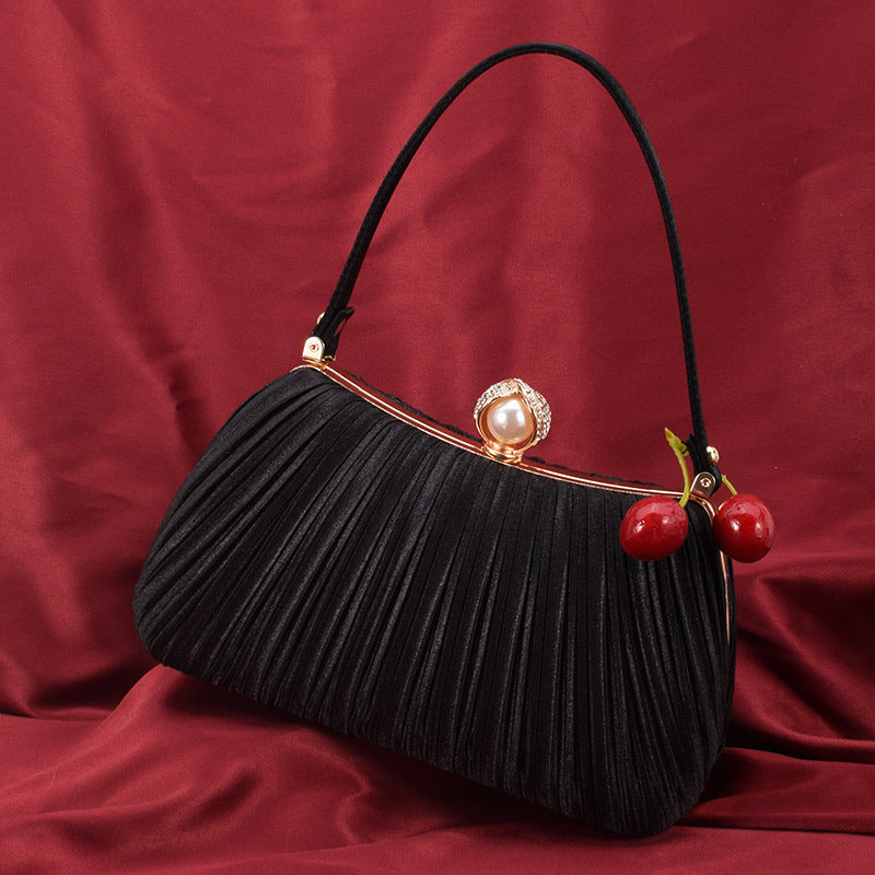 Women's Pleated Solid Color Simple Pearl Korean Dinner Bag