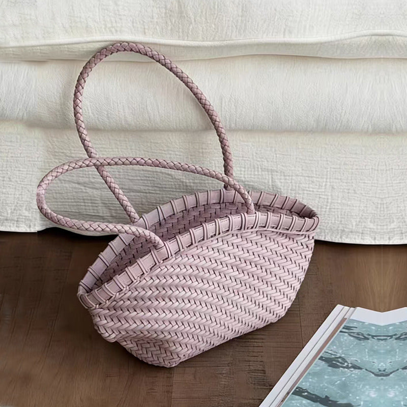 Vegetable Basket Hand-woven Genuine Leather Cowhide Bags