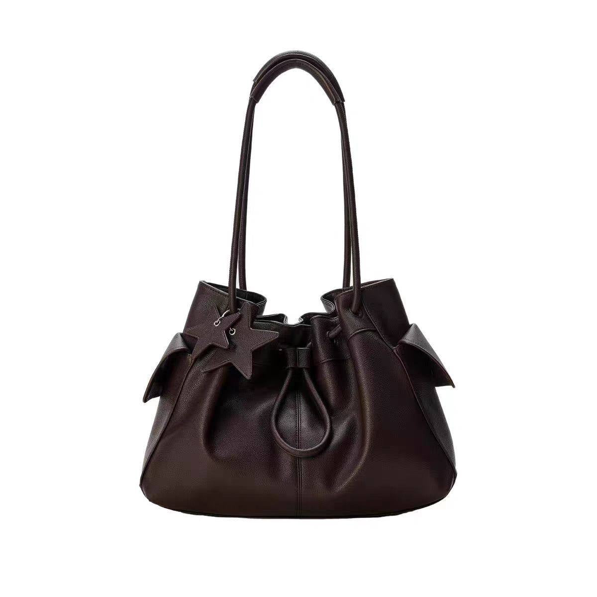 Design Fashionable Stylish Drawstring Bundle Lychee Pattern High-grade Large Capacity Women's Shoulder Bag