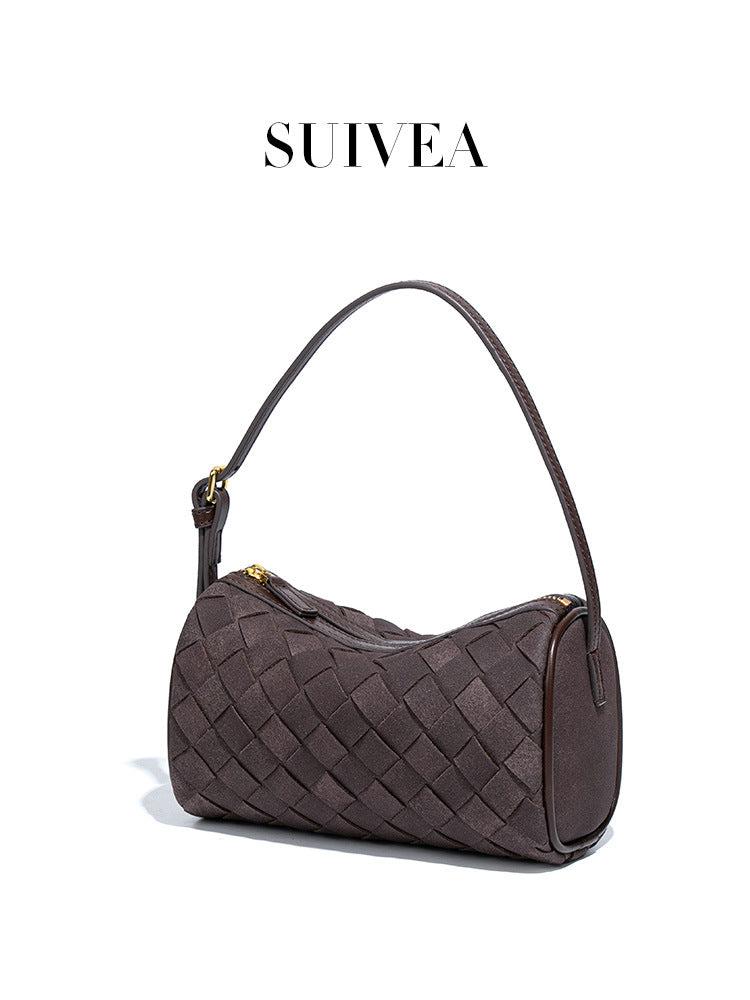 Women's Frosted Suede Round Rhombus Woven Portable Women's Handbag