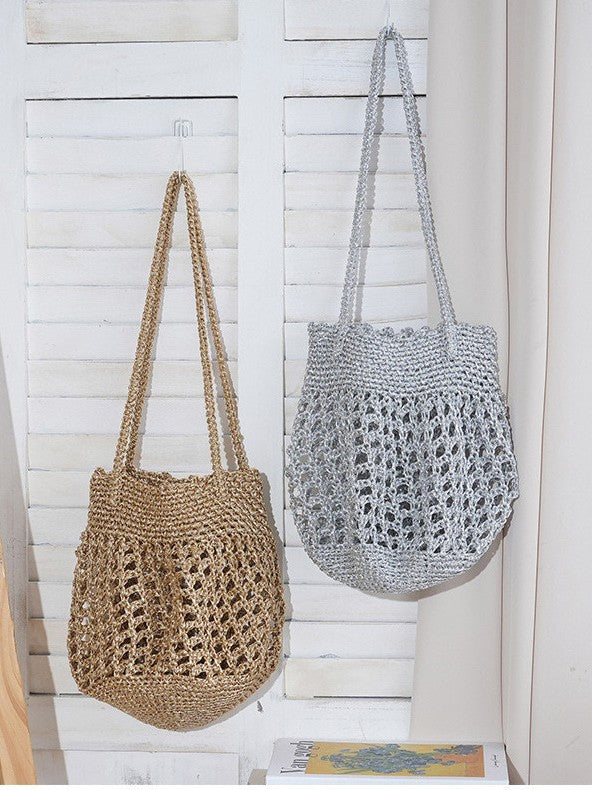 Woven High Sense French Hollow Korean Style Sparkle Sier Women's Shoulder Bag