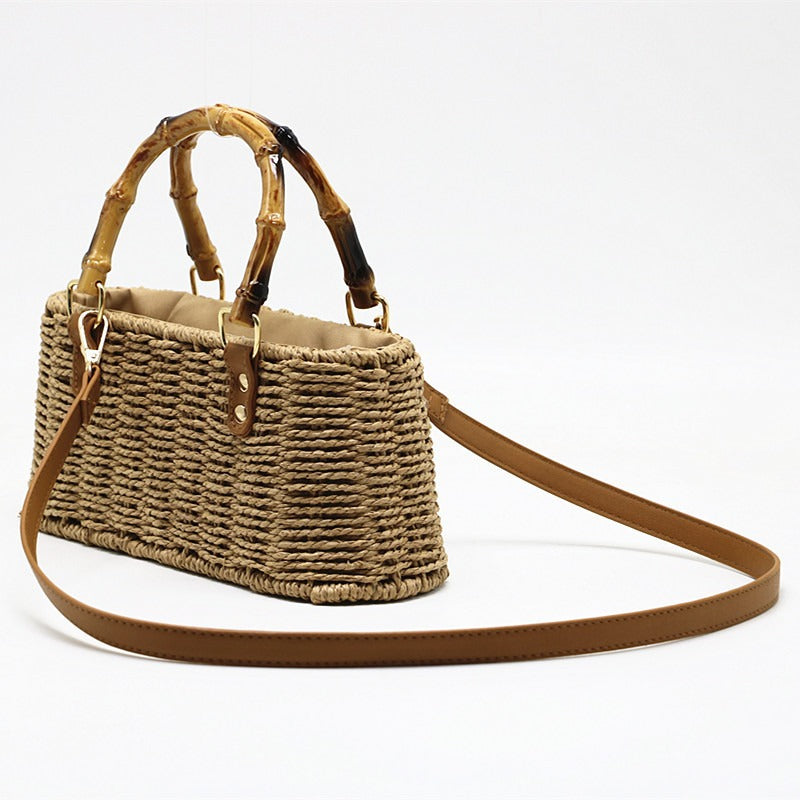 Women's Pastoral Style Straw Woven Summer Retro Portable Bamboo Women's Messenger Bag
