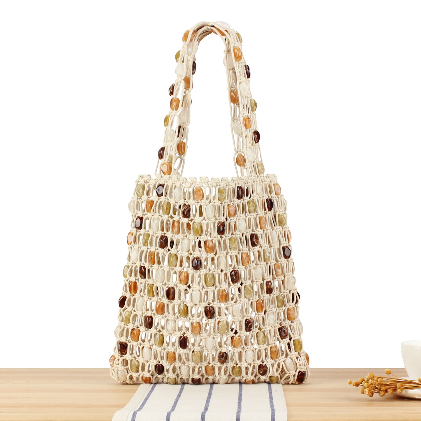 Women's Fashionable Hand-woven Design Beaded High-grade Retro Women's Handbag