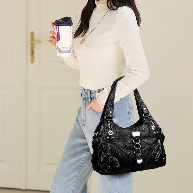 Women's Retro Trendy Large Capacity Motorcycle Women's Shoulder Bag