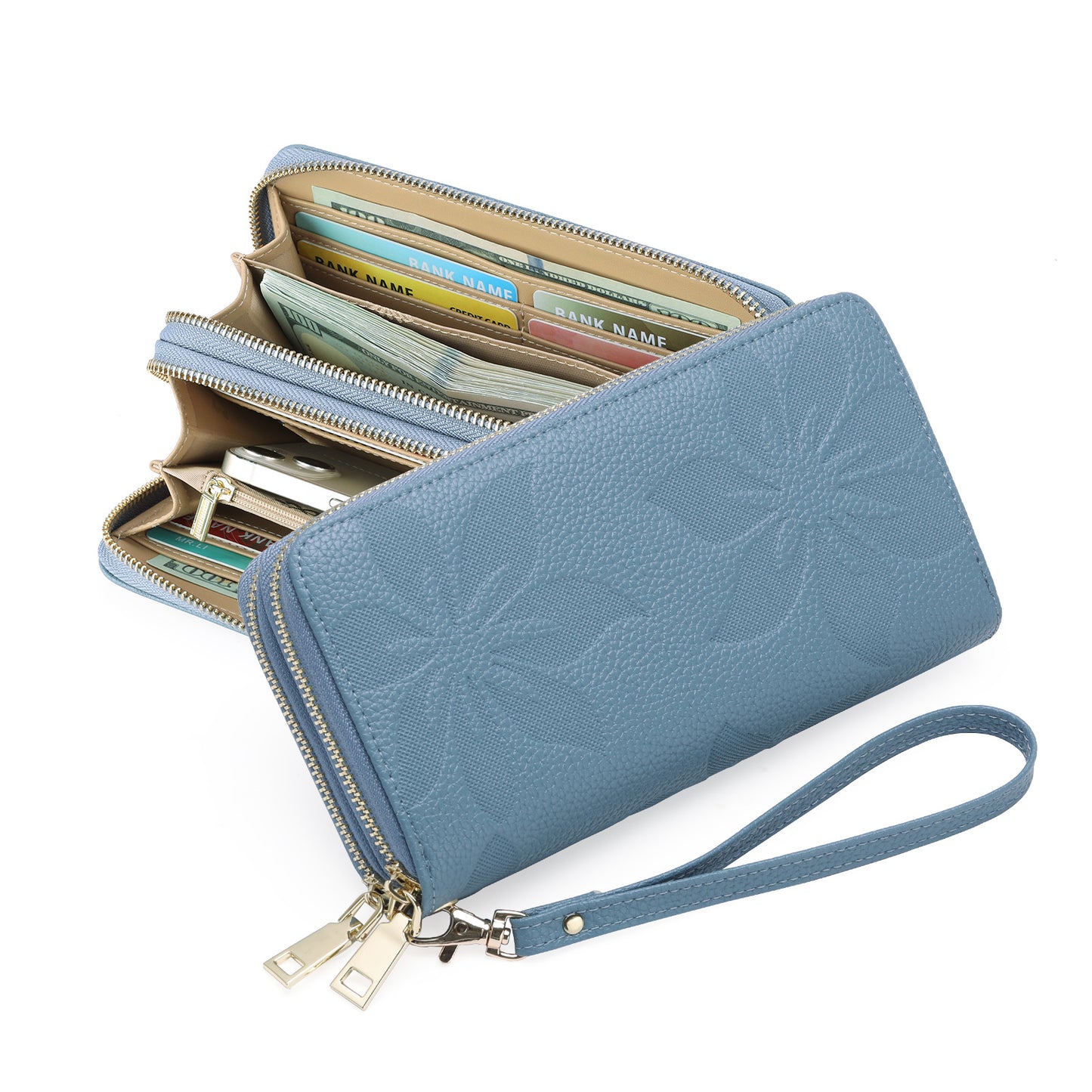Women's Double Zip Large Capacity Long Top Layer Cowhide Clutch Ladies Wallet