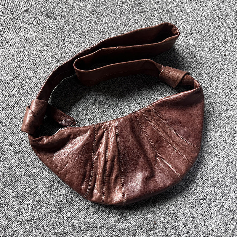 Women's & Men's Fashion Genuine Leather Croissant Niche Ode Daily Women's Messenger Bag