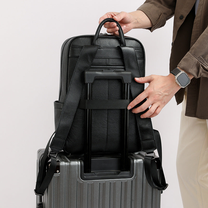 Men's Leather Large Capacity First Layer Business Leisure Backpack