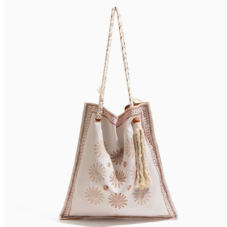 Women's Bohemian Vacation Large Capacity Handmade Linen Woven Niche Design Women's Shoulder Bag