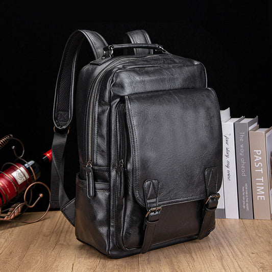 Men's Leather Korean Rechargeable Computer Fashion Leisure Backpack