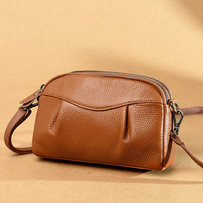 Genuine Leather Fashion Mobile Solid Color Women's Messenger Bag