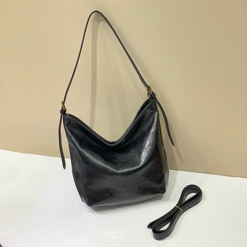 First Layer Cowhide Dumpling Genuine Leather Fashion Simple Large Women's Messenger Bag
