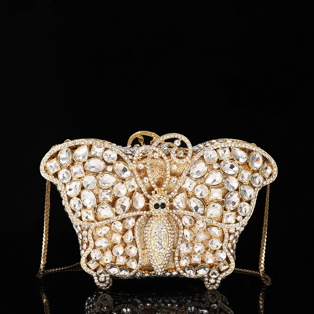 Shiny Champagne Bottle Rhinestone Bow Crystal Chain Bags