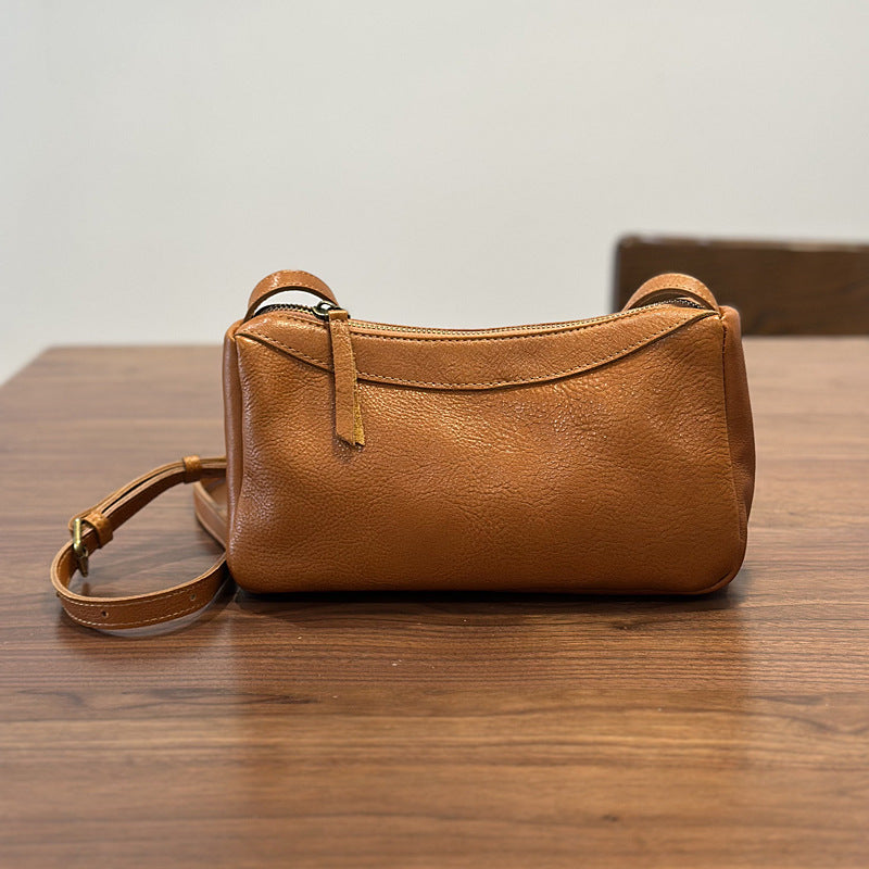 Women's Simple Brown Yellow First Layer Leather Genuine Women's Messenger Bag