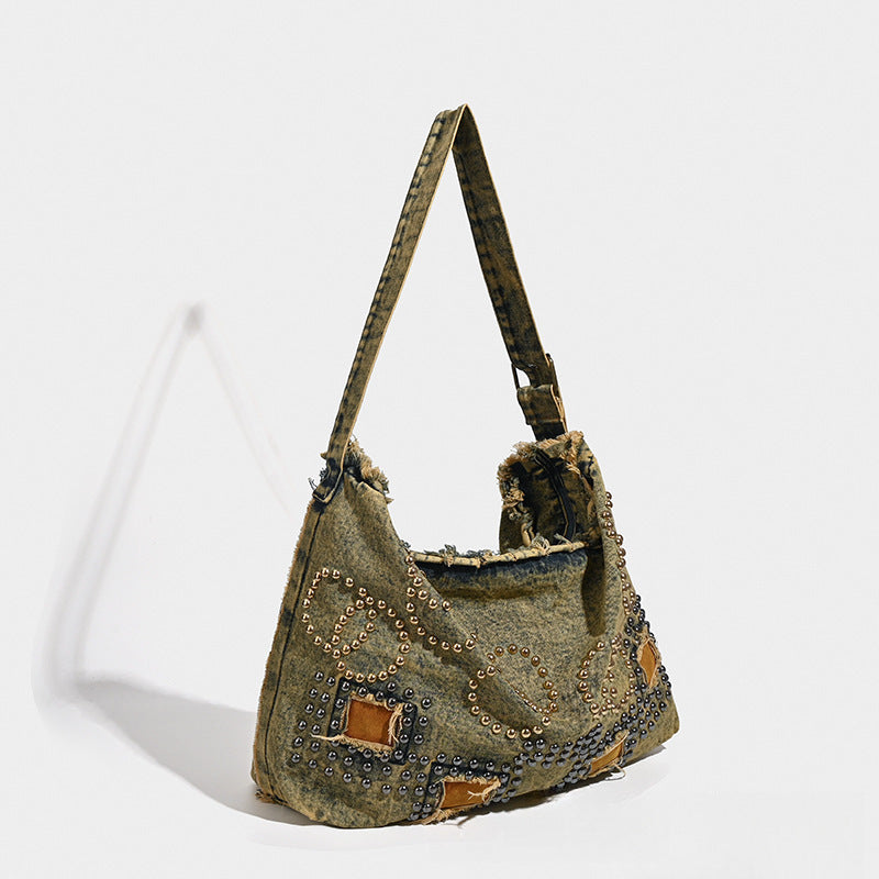 Large Capacity Totes Retro Jean Studded Bags