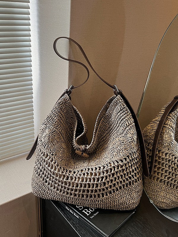 Women's Straw Woven Large Capacity Mesh Hollow Out Seaside Vacation Shoulder Bags