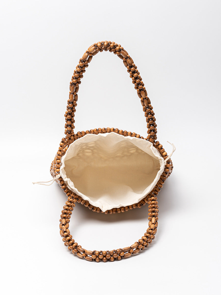 Women's Woven Seaside Beach Vacation With Wooden Beads Women's Shoulder Bag