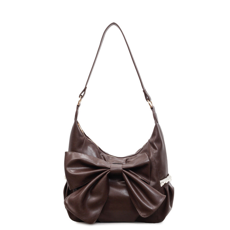 Women's Large Capacity Commuter High-grade Soft Leather Bow Women's Shoulder Bag