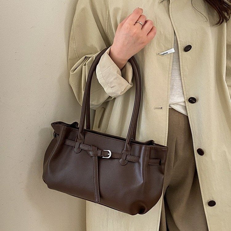 Women's Korean Style Simple Solid Color Large Capacity Stylish Good Texture Leisure Backpack