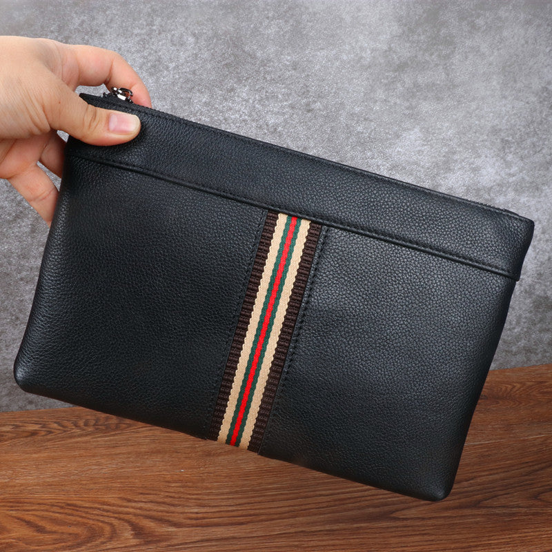 Men's Leather Horizontal Contrasting Color Business Fashion Leisure Trendy Men's Clutch